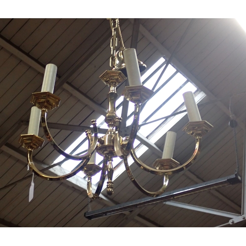 226 - A FRENCH CHATEAU STYLE METAL CHANDELIER together with a smaller style brass chandelier (2)