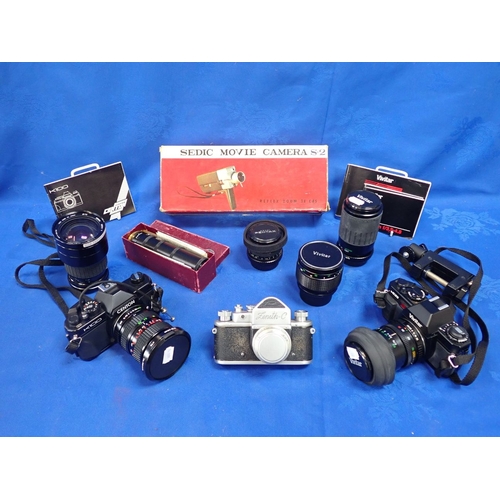 246 - A CENTON K100 CAMERA, VIVITAR V635, ZENITH-C Sigma and other lenses and equipment