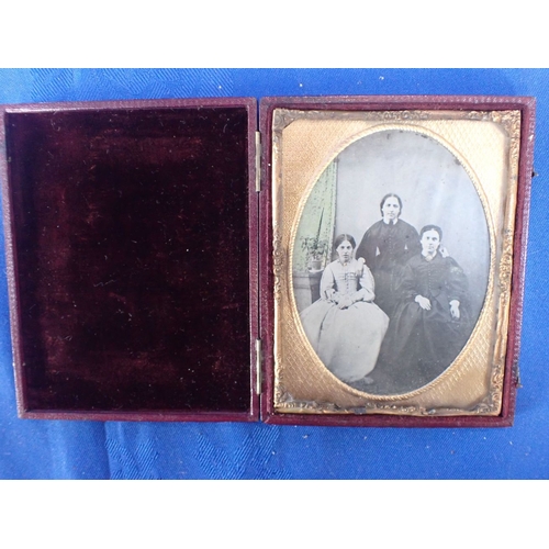 472 - THREE AMBROTYPE PHOTOGRAPHS (ONE CASED) and a small reproduction of Raphael's Madonna di Sedilia