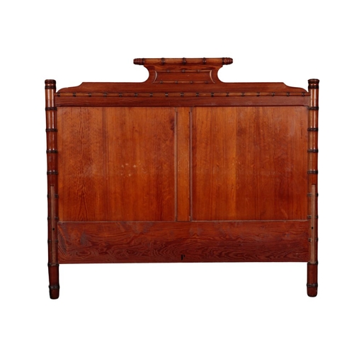 802 - A FRENCH PITCH PINE FAUX BAMBOO HEADBOARD 120cm high x 140cm wide