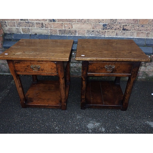 805 - A PAIR OF OAK BEDSIDE TABLES OR LAMP TABLES OF 18TH DESIGN each fitted a drawer on chamfered legs, 5... 