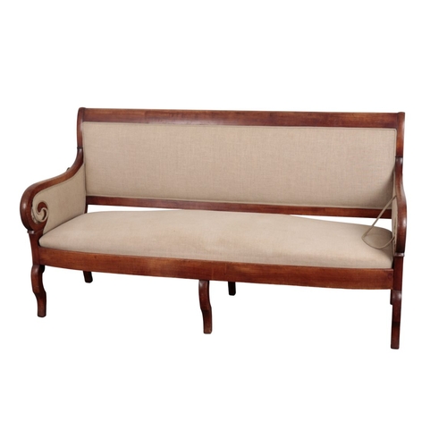 806 - A BEIDERMEIER FRUITWOOD SOFA early 19th Century, with plain crest rail and scrolled arms, upholstere... 