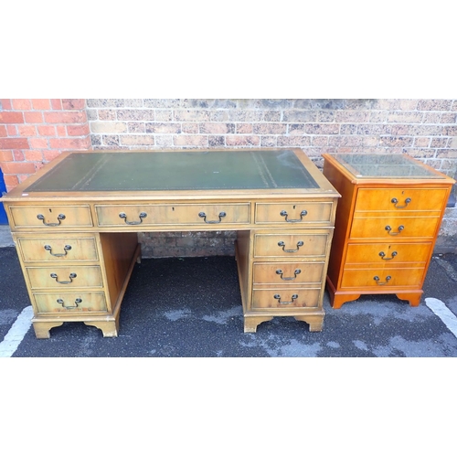 808 - A REPRODUCTION YEW WOOD DESK (faded, worn) and similar filing cabinet