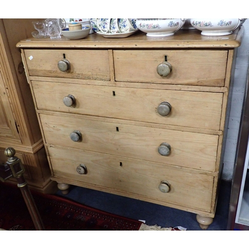 815 - A VICTORIAN STRIPPED PINE CHEST DRAWERS 105cm wide, with a later screwed-on towel rail to the side