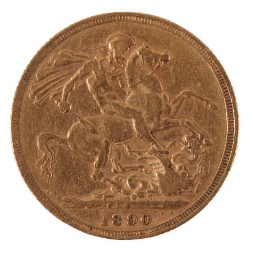 10 - AN 1890 QUEEN VICTORIA GOLD SOVEREIGN the reverse with St. George and the Dragon (c.7.88grams)