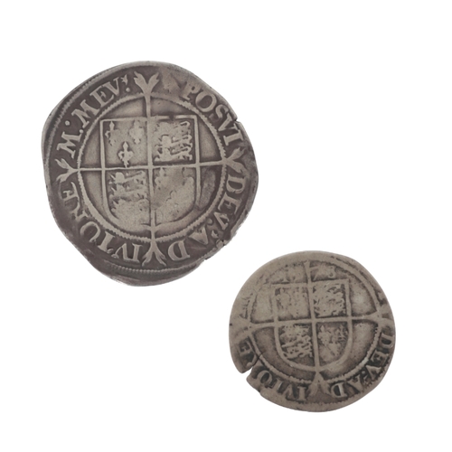 117 - AN ELIZABETH I SHILLING AND GROAT. Shilling, second bust S2555
Groat with rose. S2550.