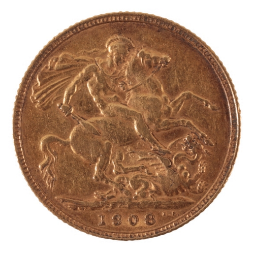 12 - A 1908 EDWARD VII GOLD SOVEREIGN the reverse with St George and the dragon (c.8 grams)