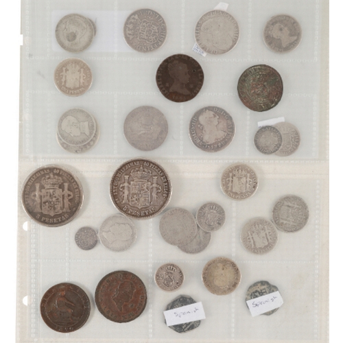 178 - AN 1876 ALFONSO XII  5 PESETAS COIN and various other Spanish coins.