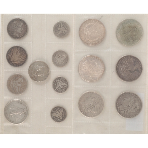 181 - AN 1880 UNITED STATES SILVER ONE DOLLAR COIN and various other United States dollar coins and quarte... 