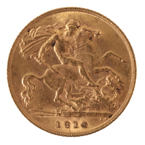 19 - A 1914 GEORGE V GOLD HALF SOVEREIGN the reverse of St. George and the Dragon, (c.3.94grams)
