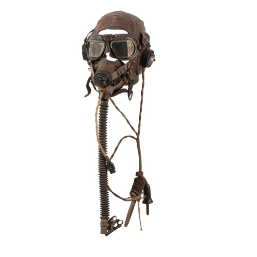 235 - THE FLYING HELMET & OXYGEN MASK belonging to 1626273 SGT Roy Machin DFM of 617 Squadron, who took pa... 