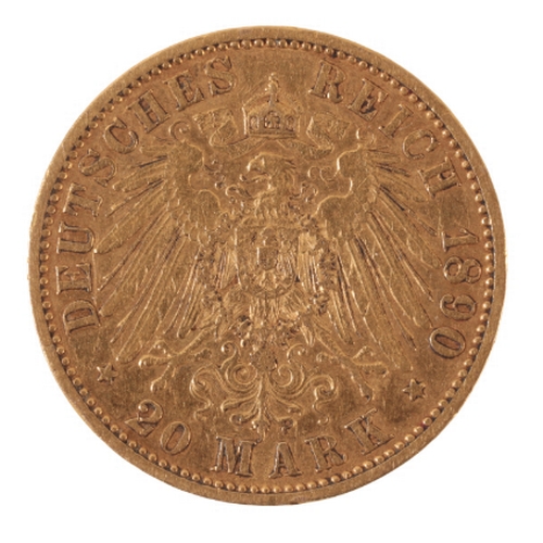 31 - AN 1890 WILHELM II 20 MARKS GOLD COIN (c.7grams)