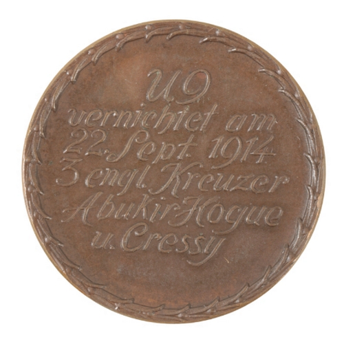 325 - GERMAN MEDAL COMMEMORATING THE SINKING OF HMS ABOUKIR, HOGUE AND CRESSY BY THE U9 Maker marked F.H. ... 