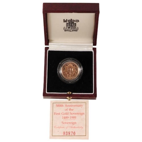 42 - A 1489-1989 ROYAL MINT 500TH ANNIVERSARY GOLD PROOF SOVEREIGN commemorating the 500th anniversary of... 