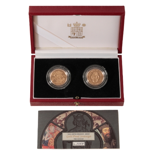 51 - A 2000 ROYAL MINT UNITED KINGDOM & JERSEY GOLD PROOF SOVEREIGN TWO COIN SET (c.7.98grams each coin) ... 