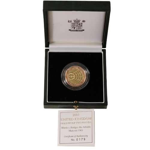 53 - A 2001 ROYAL MINT GOLD PROOF TWO POUND COIN Wireless Bridges the Atlantic Marconi (issued to celebra... 