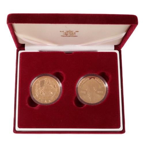 73 - A 2005 ROYAL MINT GOLD PROOF NELSON & TRAFALGAR £5 CROWN SET in the original Royal Mint box with Cer... 