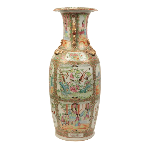 101 - A CANTONESE FAMILLE ROSE VASE Qing, enamelled in polychrome with panels of flowers, birds, butterfli... 