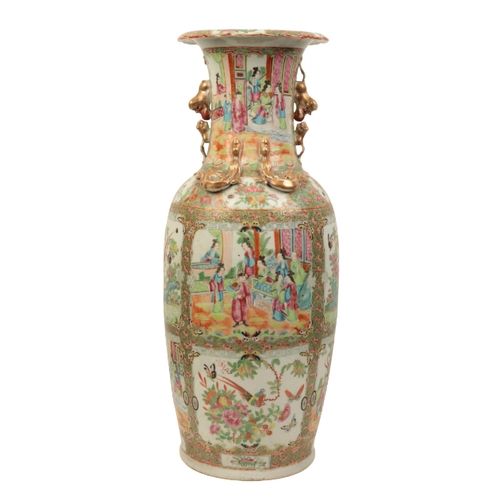 101 - A CANTONESE FAMILLE ROSE VASE Qing, enamelled in polychrome with panels of flowers, birds, butterfli... 