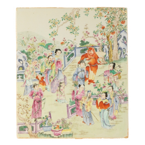 108 - A LARGE CHINESE FAMILLE ROSE PORCELAIN PLAQUE probably Qing, of rectangular form painted with immort... 