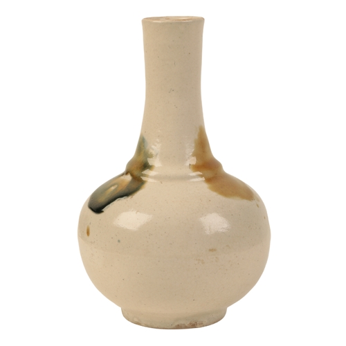 109 - A CHINESE CREAM GLAZED POTTERY BOTTLE VASE probably Qing, decorated with three coloured splashes, im... 