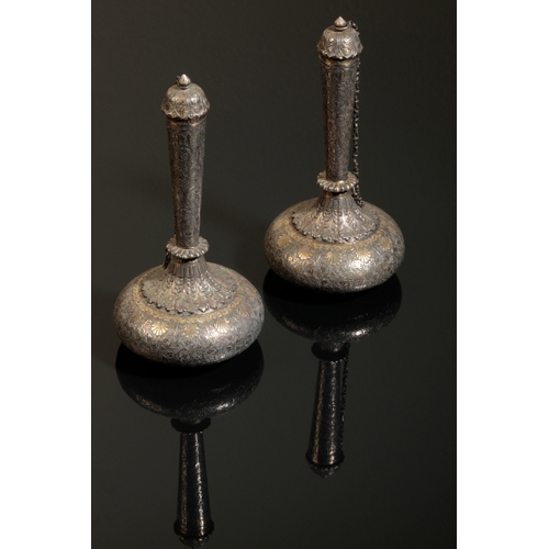 139 - A PAIR OF INDIAN SILVER AND PARCEL-GILT 'SUHARE' (WINE FLASKS) possibly Lucknow, 19th century, engra... 