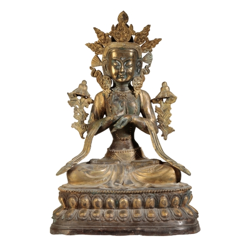 29 - A LARGE SINO-TIBETAN BRONZE OF MAITREYA Qing or later, seated on a double lotus base, 47cm high