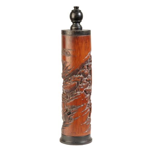 63 - A CHINESE BAMBOO PARFUMERIE probably Qing, carved with the Seven Sages in the Bamboo Grove, with woo... 