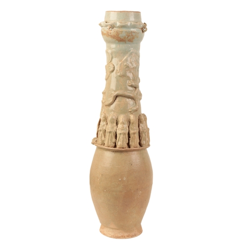 77 - A CHINESE QINGBAI FUNERARY VASE Song, modelled in relief with a band of figures, 55cm high