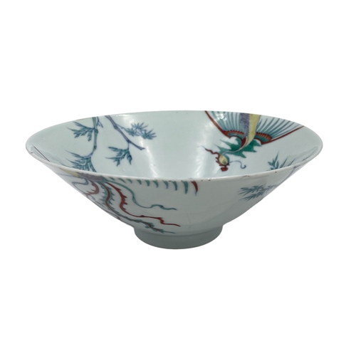 85 - A CHINESE 'DOUCAI' BOWL probably Yongzheng, of elegant flared form, the interior with birds of parad... 