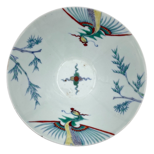 85 - A CHINESE 'DOUCAI' BOWL probably Yongzheng, of elegant flared form, the interior with birds of parad... 