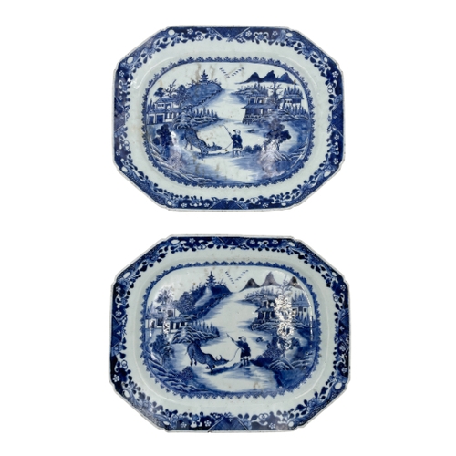 92 - A CHINESE EXPORT BLUE AND WHITE TUREEN AND COVER Qianlong, decorated with a farmer and his cattle, t... 