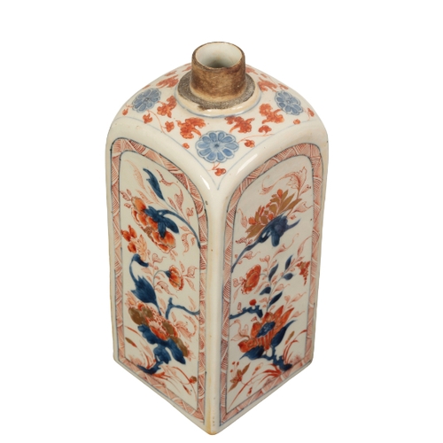 96 - A PAIR OF CHINESE 'IMARI' CANISTERS early Qing, painted with panels of flowers within diaper zig-zag... 