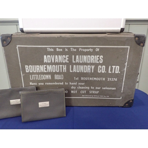 102 - TWO CONCORDE FLIGHT BAGS with a vintage laundry box and an aluminium flight case