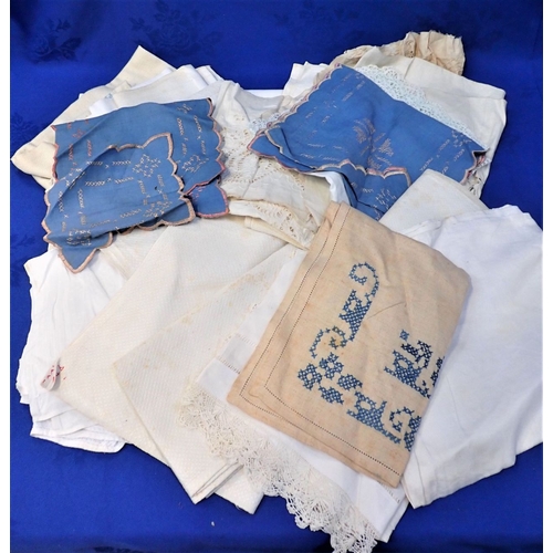 105 - A COLLECTION OF OLD LINENS including valances and other items