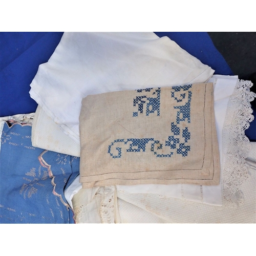 105 - A COLLECTION OF OLD LINENS including valances and other items