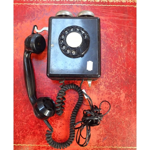 138 - THREE VINTAGE TELEPHONES: A 'CANDLESTICK' TYPE (WITH DIAL) with KS6724 bell set, a Weidman Bakelite ... 