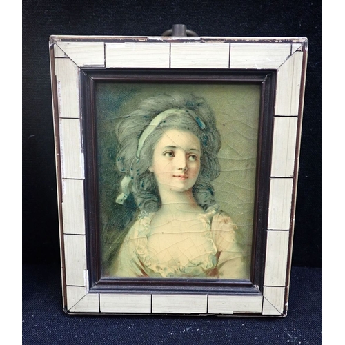 157 - AFTER A RENAISSANCE ORIGINAL, MINIATURE PORTRAIT OF A YOUNG LADY in gilt 'Florentine' frame with cir... 