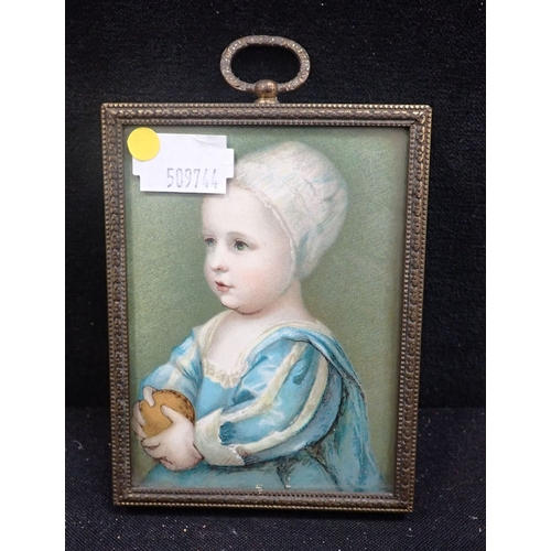 157 - AFTER A RENAISSANCE ORIGINAL, MINIATURE PORTRAIT OF A YOUNG LADY in gilt 'Florentine' frame with cir... 