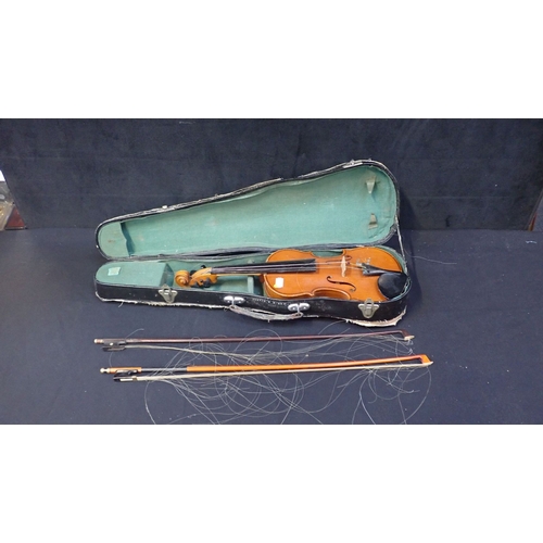 205 - A QUARTER-SIZED VIOLIN (CHINESE) 29cm two-piece back