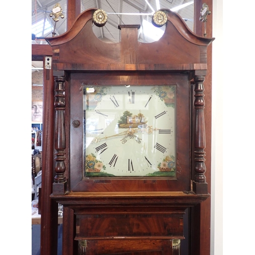 209 - A 19TH CENTURY OAK AND MAHOGANY CASED 30 HOUR LONGCASE CLOCK with painted 30cm dial (small veneer lo... 