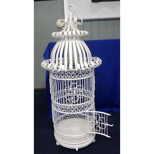 22 - A DECORATIVE METAL BIRDCAGE painted white 100cm high