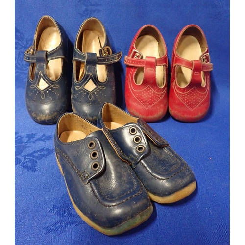 251 - CLARKS VINTAGE CHILDREN'S SHOES three pairs, with a silver banded cane