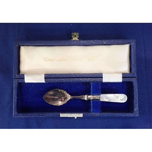 348 - A 'TIPPERARY CRYSTAL' CHEESE KNIFE WITH CUT GLASS HANDLE (boxed) with other boxed cutlery items