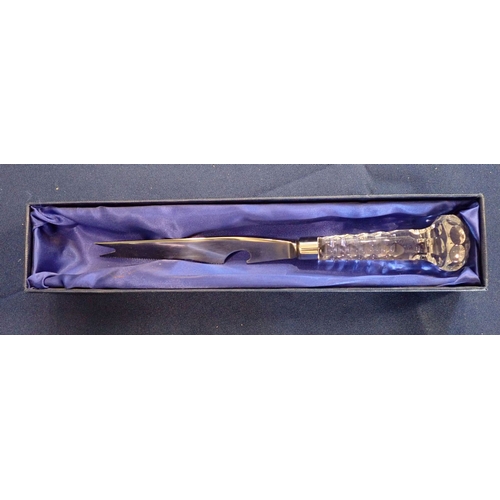 348 - A 'TIPPERARY CRYSTAL' CHEESE KNIFE WITH CUT GLASS HANDLE (boxed) with other boxed cutlery items