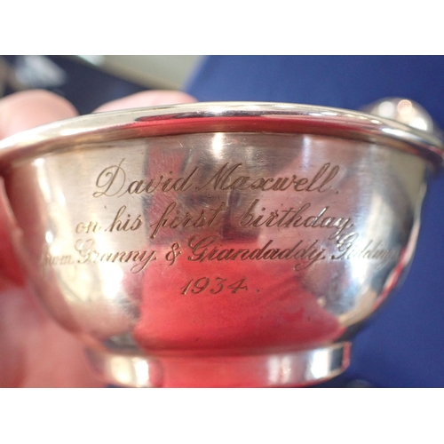 362 - MODERN SILVER BOWL with a silver handled dish