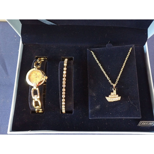 434 - BELLA & ROSE JEWELLERY SUITE comprising watch, bracelet, necklace (boxed)