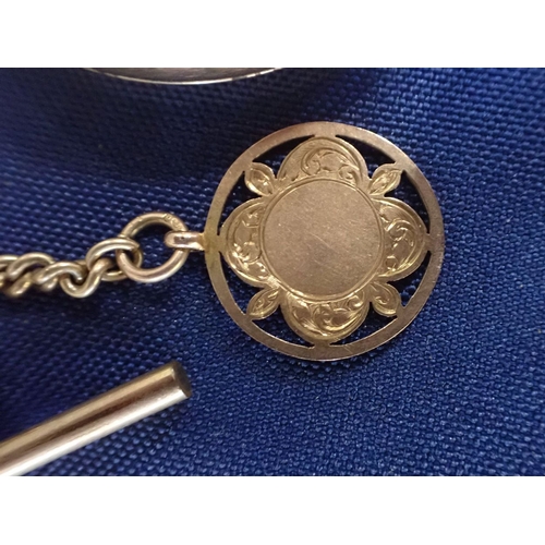 474 - A GOLD PLATED OPEN-FACE KEYLESS LEVER POCKET WATCH a gold plated chain with T bar, and a 9ct gold ci... 