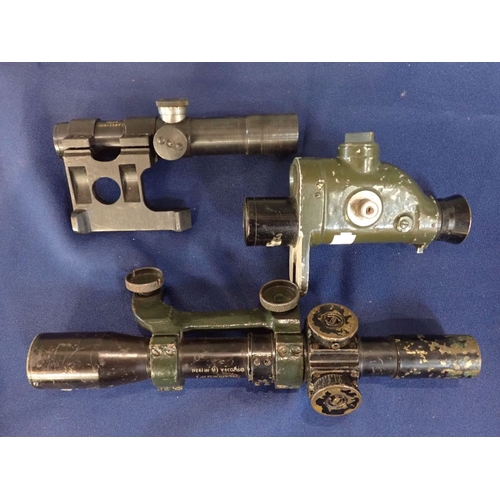 541 - THREE WW2 GUN SIGHTS with an American military compass and a naval belt