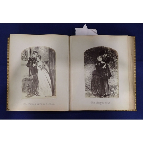 558 - A VICTORIAN PHOTOGRAPH ALBUM 1860s, containing reproductions of paintings, European views, ships and... 